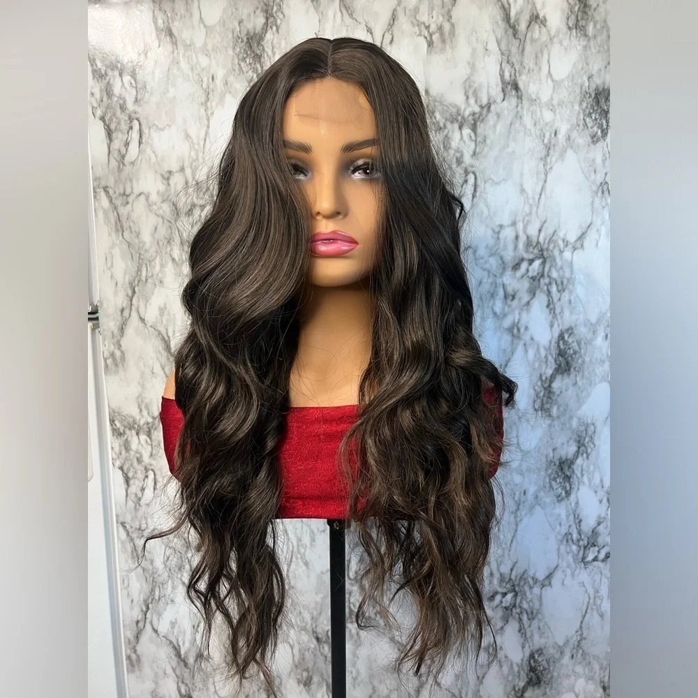 4 x 2 Front lace Closure Wavy Brown Wig  26 Inch